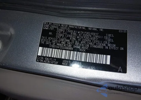 2005 Toyota Tundra Sr5 V8 from USA, damaged, VIN 5TBDT44125S486889